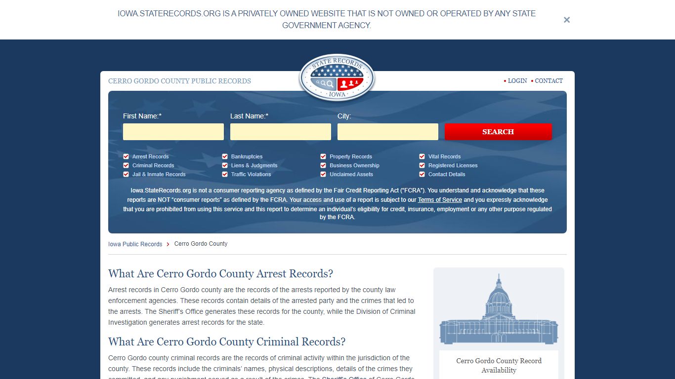 Cerro Gordo County Arrest, Court, and Public Records | StateRecords.org