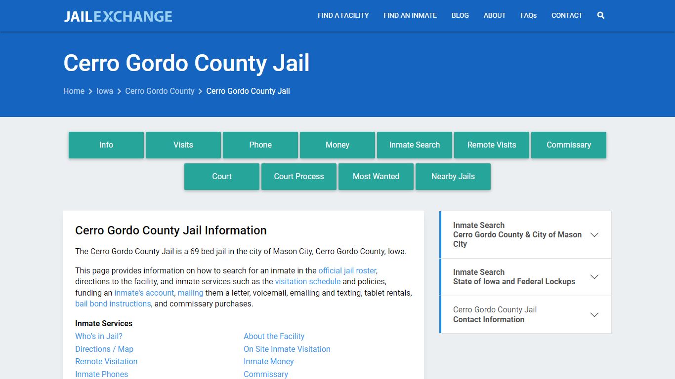 Cerro Gordo County Jail, IA Inmate Search, Information